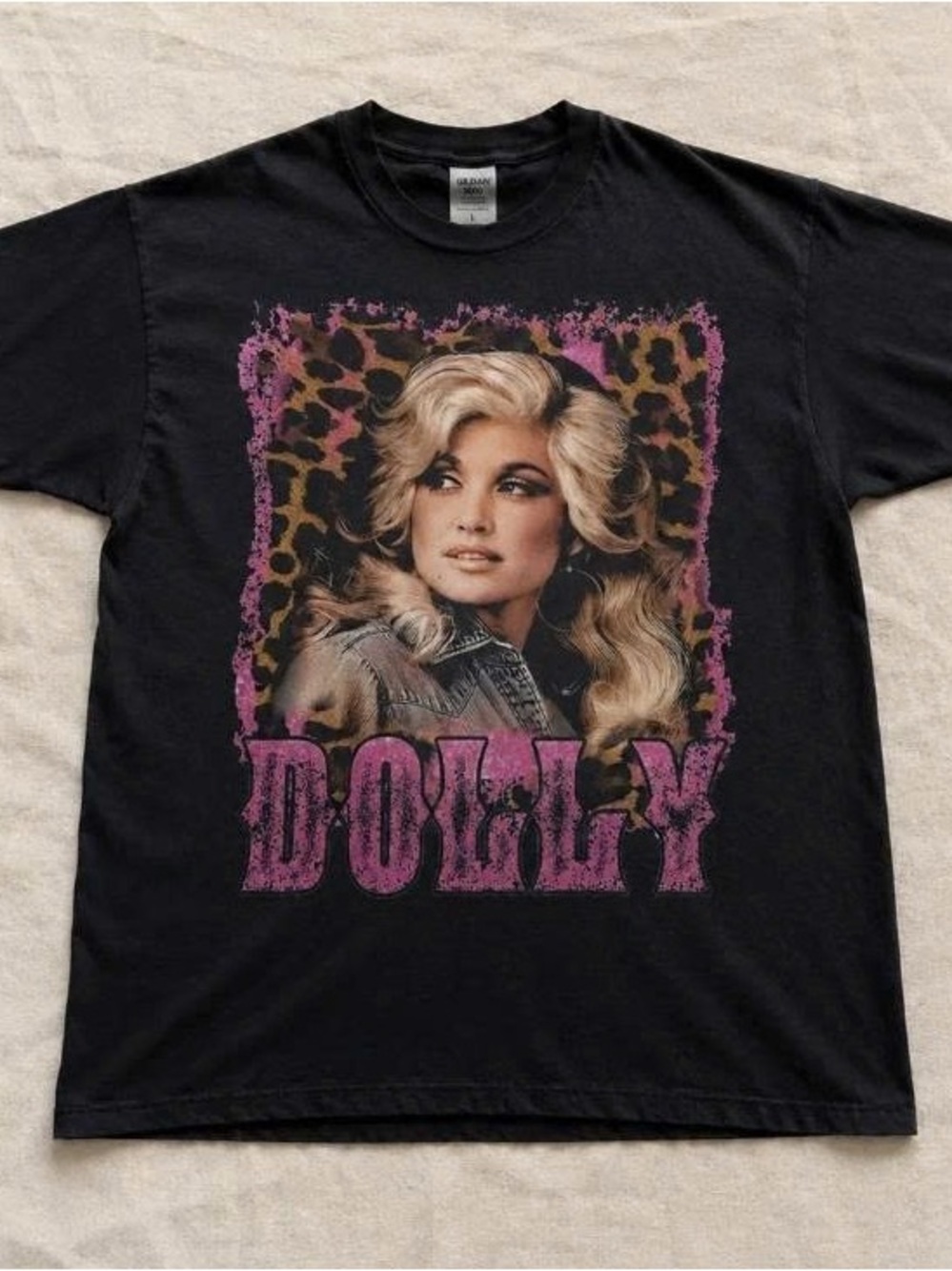 Dolly Parton Black Short-Sleeve Tee with Pink and Blonde Graphic